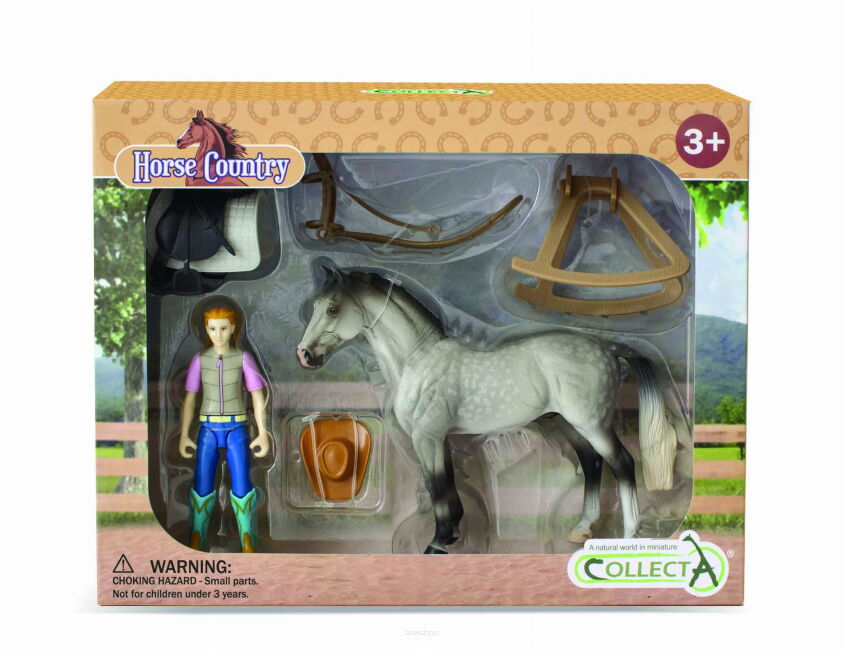 COLLECTA 84245 DŻOKEJKA HOBBYSTYCZNA Z KONIEM I AKCESORIAMI JEŹDZIECKIMI Horse Country