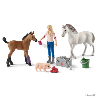 Weterynarz odwiedzający klacz i źrebię (Schleich 42486)